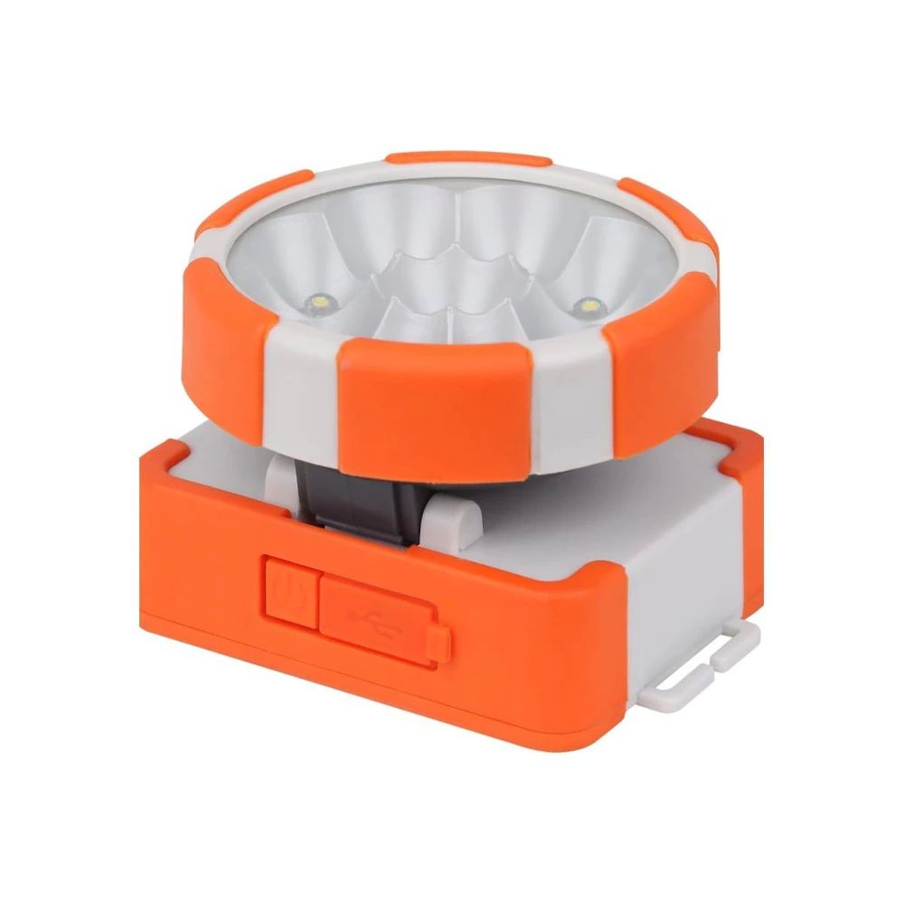 Lanterna LED camping + frontala Ledvance, 1.5W SMD, 100 lm, lumina rece (6500K), 3 moduri de iluminare (100%-400 lm, 30%-120 lm siflash), acumulator Li-Ion 1200 mAh, curea, IP20, Portocaliu/Gri