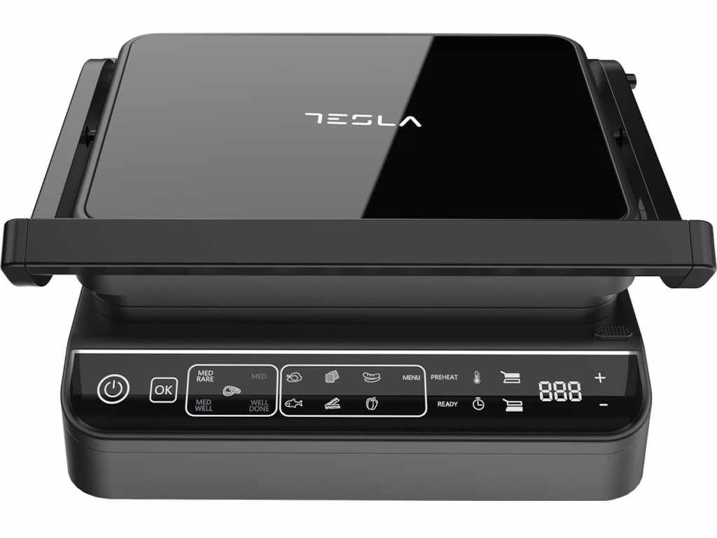 Gratar electric Tesla GR500BG, 2000 W, 10 programeLED, control digital, 30x23cm, negru/sticla