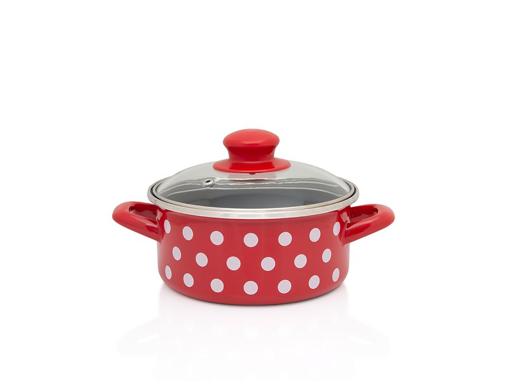 Cratita 1.5l cu capac din sticla Tufne Metalac email/16cm/1.5l