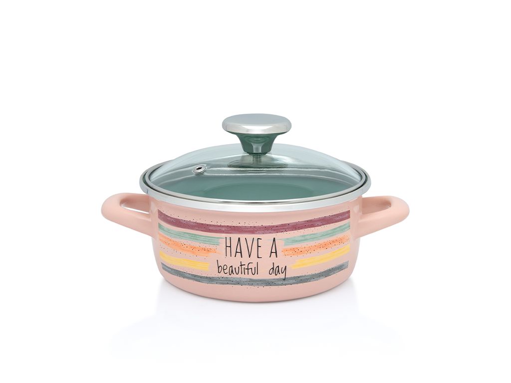 Oala 2l cu capac din sticla Divan Dan  Metalac email/16cm/2l