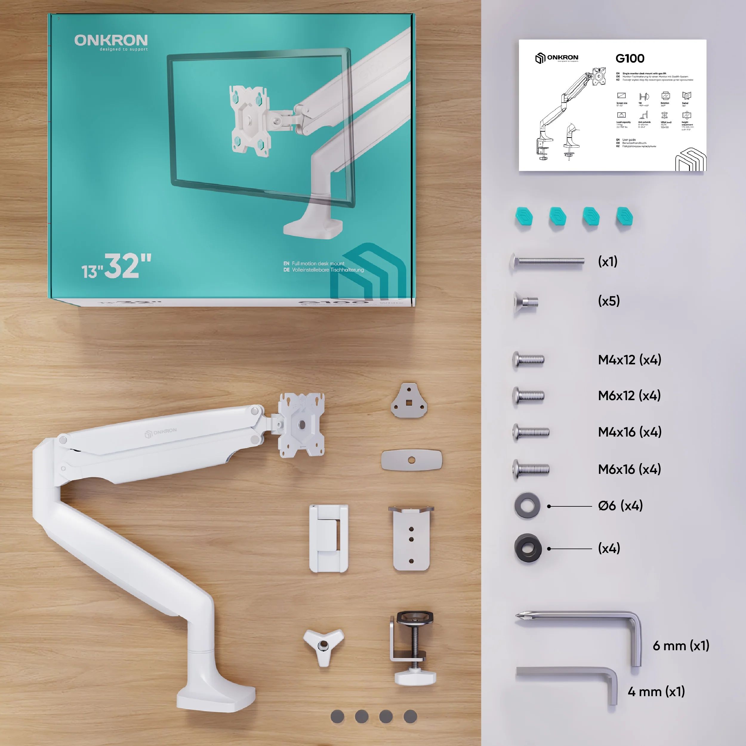 ONKRON Monitor Desk Mount for 13 to 32-Inch LED LCD Flat Monitors up to 9 kg, White