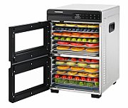 FOOD DEHYDRATOR HEINNER DUALDRY PRO HFD-KDDB1200BKSS, 1000-1200W, LED DISPLAY, DUAL STORAGE WITH AIRFLOW SYSTEM (FAN INSIDE EACH COMPARTMENT), 12 STAINLESS STEEL TRAYS, 2 FRUIT ROLL TRAYS, 2 MESH SHEETS, TEMPERATURE: 35-80 ℃, TIMER: 30 MIN - 48H, SEE-THROUGH WINDOWS, STAINLESS STEEL BODY
