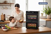 FOOD DEHYDRATOR HEINNER DUALDRY PRO HFD-KDDB1200BKSS, 1000-1200W, LED DISPLAY, DUAL STORAGE WITH AIRFLOW SYSTEM (FAN INSIDE EACH COMPARTMENT), 12 STAINLESS STEEL TRAYS, 2 FRUIT ROLL TRAYS, 2 MESH SHEETS, TEMPERATURE: 35-80 ℃, TIMER: 30 MIN - 48H, SEE-THROUGH WINDOWS, STAINLESS STEEL BODY