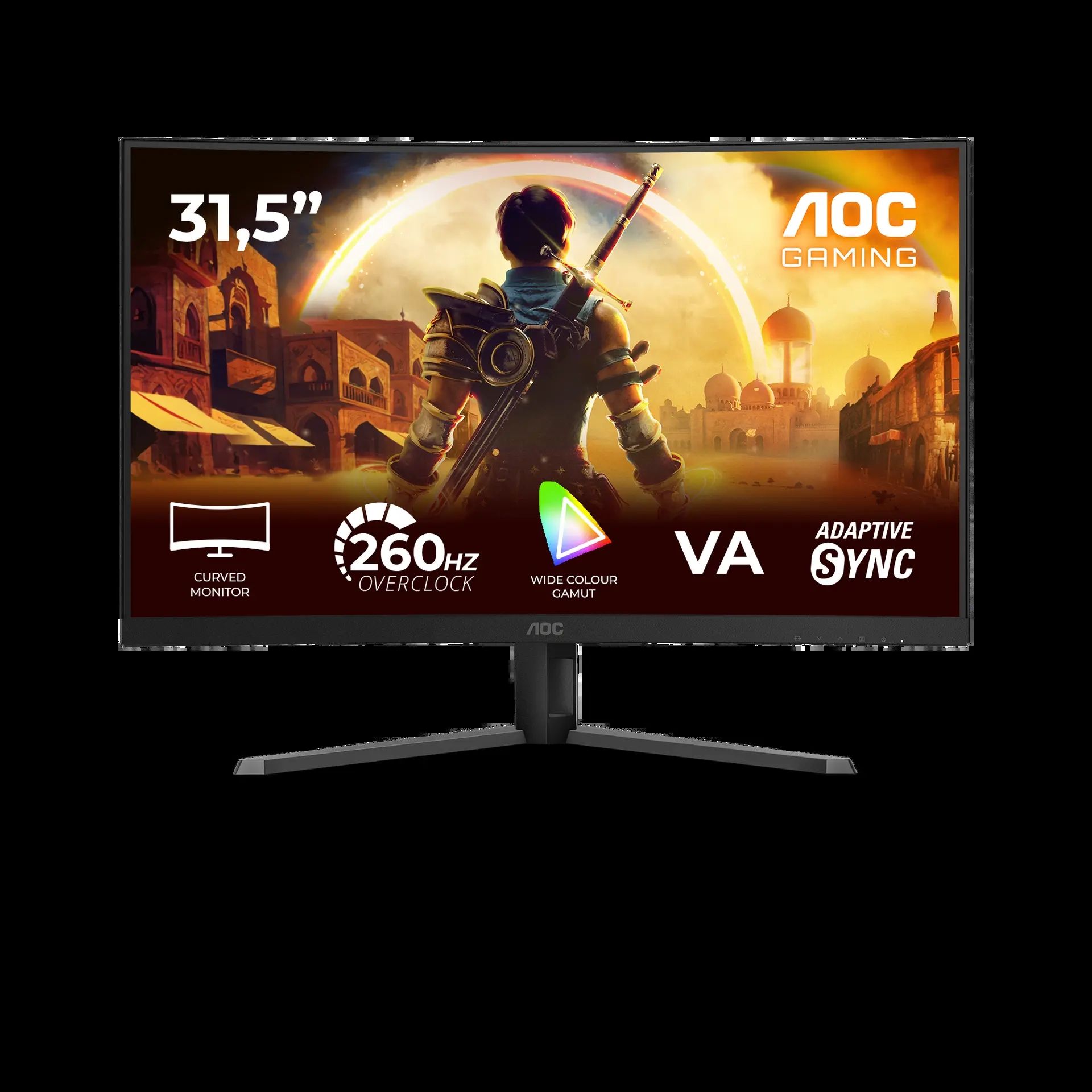 Monitor AOC 31.5  C32G42ZE, Curvature: 1500R, Diagonal (inch): 31.5, Diagonal (cm): 80, Aspect ratio: 16:9, Panel: VA, Resolution: 1920x1080, Refresh Rate: 260Hz, Response time GtG: 4ms, Response time MPRT: 0.3ms, Brightness (max): 300 cd/m², Contrast (static) : 3500:1, Viewing angle: 178/178, Color