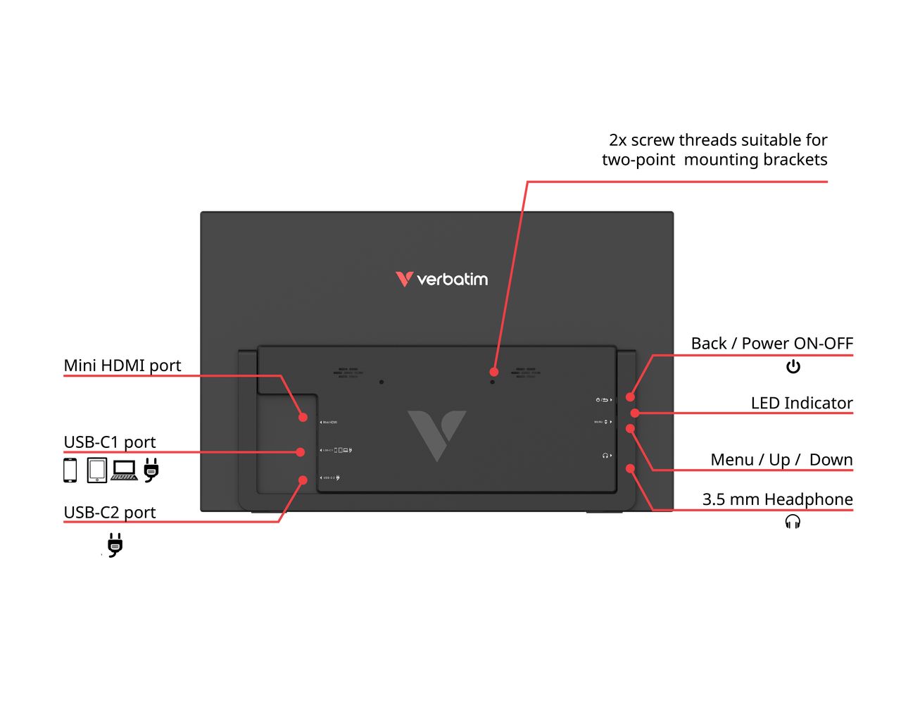 Monitor portabil Verbatim 15.6  LightFHD 1920x1080, IPS,USB-C,mini HDMI,carcasa plastic