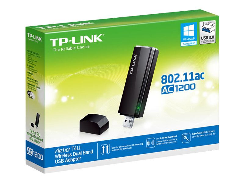 ADAPTOR RETEA TP-LINK AC1200, extern wireless 2.4 GHz | 5 GHz, USB 3.0, port, 867 Mbps, antena interna x 1,  Archer T4U  (include TV 0.15 lei)