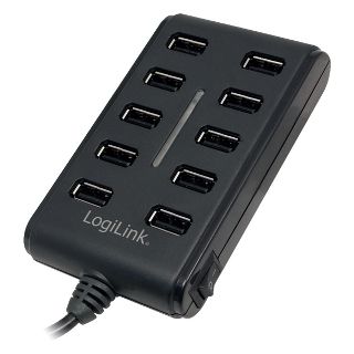 HUB extern LOGILINK, porturi USB: USB 2.0 x 10, conectare prin USB 2.0, alimentare retea 220 V, cablu 0.6 m, negru,  UA0125   (include TV 0.75 lei)