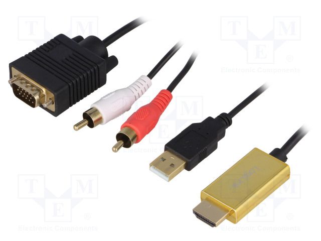 CABLU video LOGILINK, splitter HDMI (T) la VGA (T) + 2 x RCA (T) + USB 2.0, 2m, rezolutie maxima 720p, negru,  CV0052A  (include TV 0.06 lei)