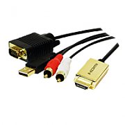 CABLU video LOGILINK, splitter HDMI (T) la VGA (T) + 2 x RCA (T) + USB 2.0, 2m, rezolutie maxima 720p, negru,  CV0052A  (include TV 0.06 lei)